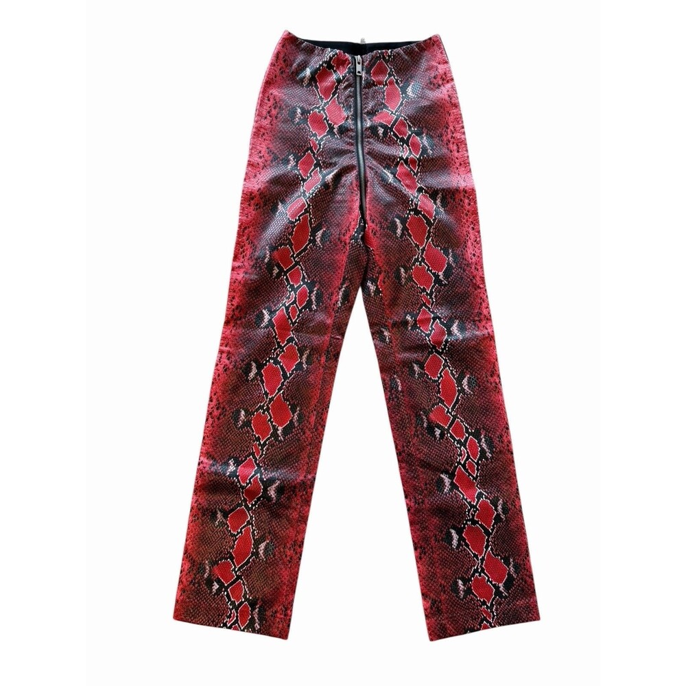 I AM GIA Women's  S Red Snakeskin Print High Waist Straight Leg Exposed Zipper